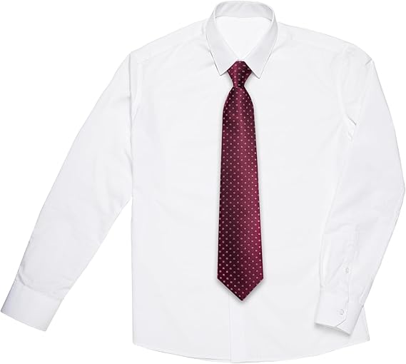 2PCS Set for Father and Son Tie Silk Mens and Boys Adjustable Necktie & Pocket Square Cufflinks Kids Pre-tied Necktie(Burgundy Dots)