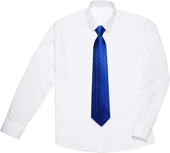 2PCS Set for Father and Son Tie Silk Mens and Boys Adjustable Necktie & Pocket Square Cufflinks Kids Pre-tied Necktie(Blue Plaid)
