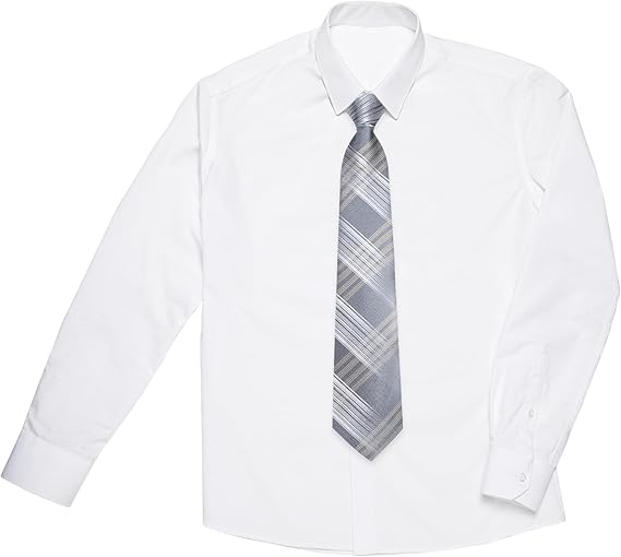 2PCS Set for Father and Son Tie Silk Mens and Boys Adjustable Necktie & Pocket Square Cufflinks Kids Pre-tied Necktie(Grey Plaid)