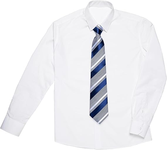 2PCS Set for Father and Son Tie Silk Mens and Boys Adjustable Necktie & Pocket Square Cufflinks Kids Pre-tied Necktie(Blue and Grey Striped)