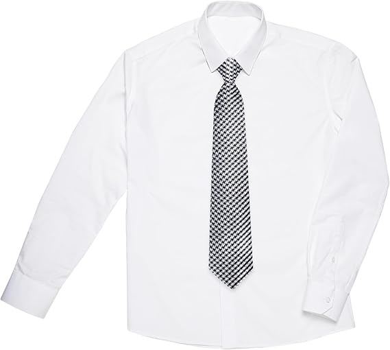 2PCS Set for Father and Son Tie Silk Mens and Boys Adjustable Necktie & Pocket Square Cufflinks Kids Pre-tied Necktie(Black and White Plaid)