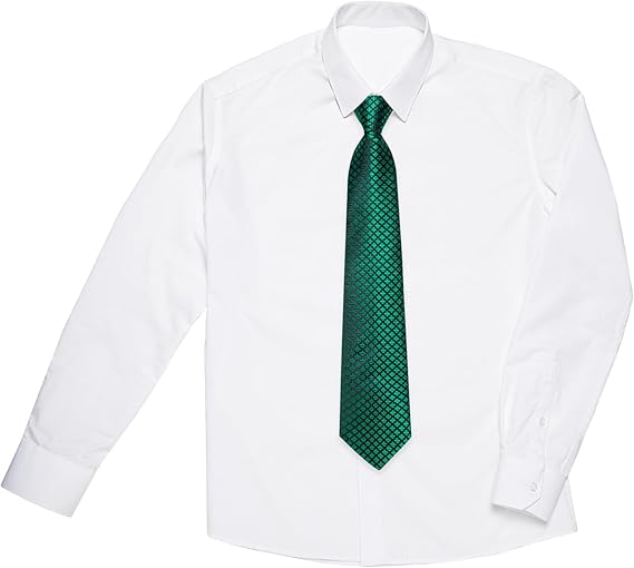 2PCS Set for Father and Son Tie Silk Mens and Boys Adjustable Necktie & Pocket Square Cufflinks Kids Pre-tied Necktie(Emerald Green Plaid)