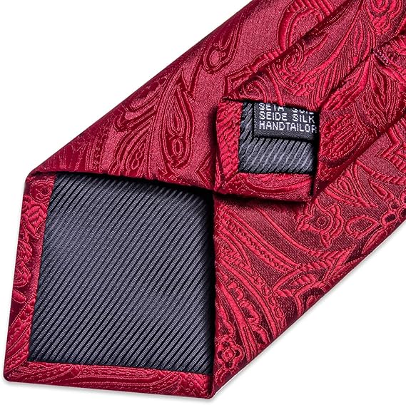 Silk Floral Ties for Men Woven Paisley Necktie and Tie Clip Handkerchief Cufflinks Set for Party Wedding(Burgundy)