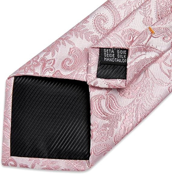 Silk Floral Ties for Men Woven Paisley Necktie and Tie Clip Handkerchief Cufflinks Set for Party Wedding(Blush Pink Paisley)