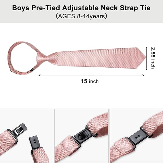 2PCS Set for Father and Son Tie Silk Mens and Boys Adjustable Necktie & Pocket Square Cufflinks Kids Pre-tied Necktie(Blush Pink)