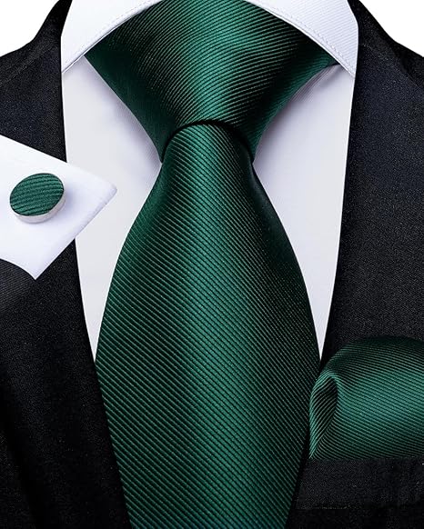 2PCS Set for Father and Son Tie Silk Mens and Boys Adjustable Necktie & Pocket Square Cufflinks Kids Pre-tied Necktie（Emerald Green）
