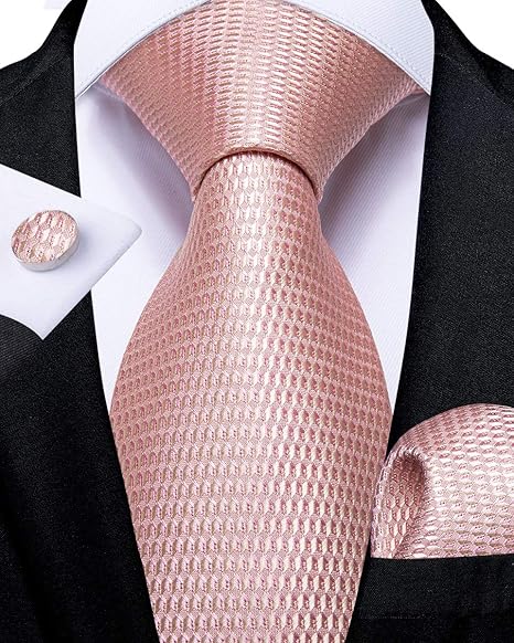 2PCS Set for Father and Son Tie Silk Mens and Boys Adjustable Necktie & Pocket Square Cufflinks Kids Pre-tied Necktie（Blush Pink）