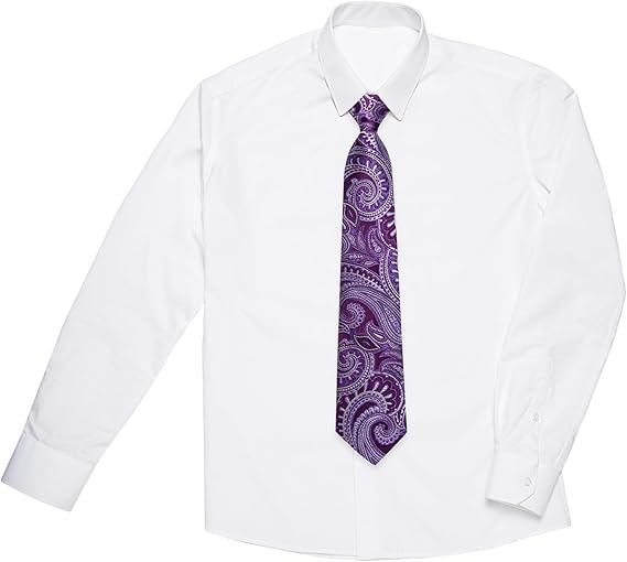 2PCS Set for Father and Son Tie Silk Mens and Boys Adjustable Necktie & Pocket Square Cufflinks Kids Pre-tied Necktie（Dark Purple Paisley）