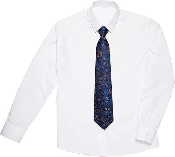 2PCS Set for Father and Son Tie Silk Mens and Boys Adjustable Necktie & Pocket Square Cufflinks Kids Pre-tied Necktie（Blue Paisley）