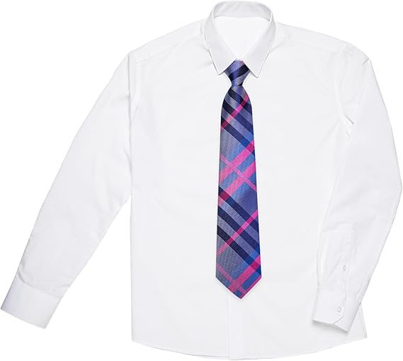 2PCS Set for Father and Son Tie Silk Mens and Boys Adjustable Necktie & Pocket Square Cufflinks Kids Pre-tied Necktie（Blue and Hot Pink）